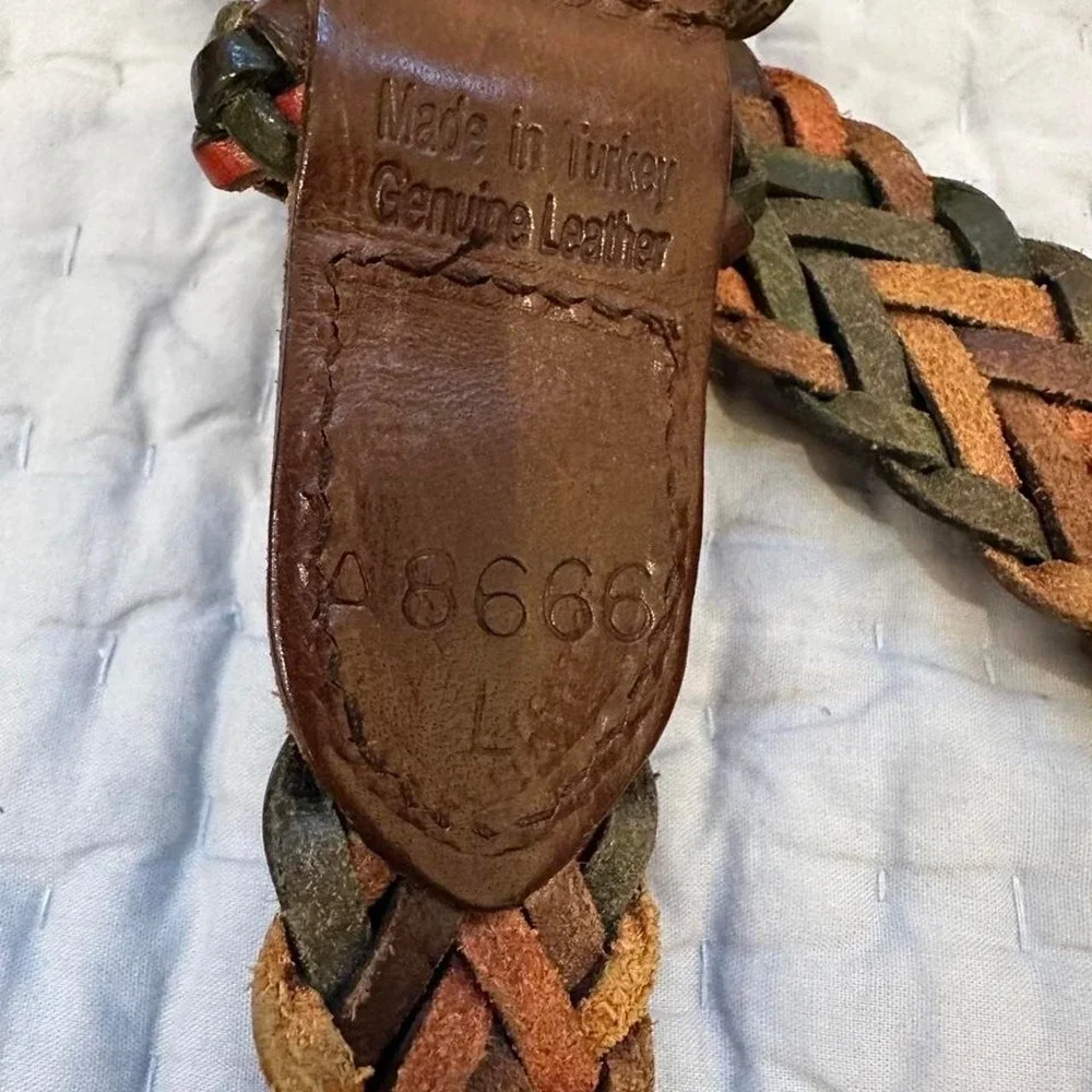 Large Multicoloured braided genuine leather belt